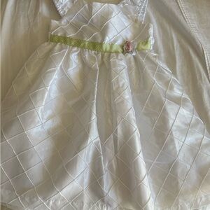 marmellata White Formal Girls Dress with Green Belt and Pink Flower